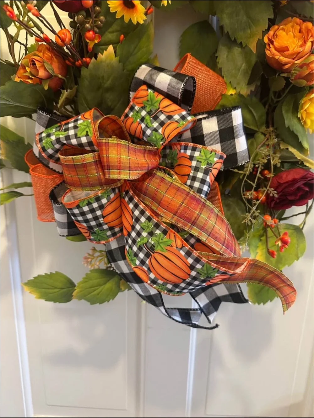 Autumn Harvest Door Wreath with Orange and Red Accents